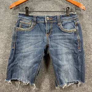 Cello Jeans Cut-off Jean Shorts Women's 3 Blue Denim Flap Pockets Embroidered